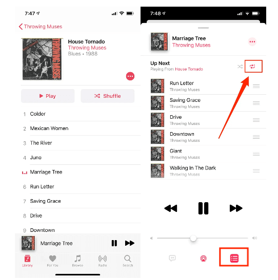 Wyłącz tryb powtarzania Apple Music