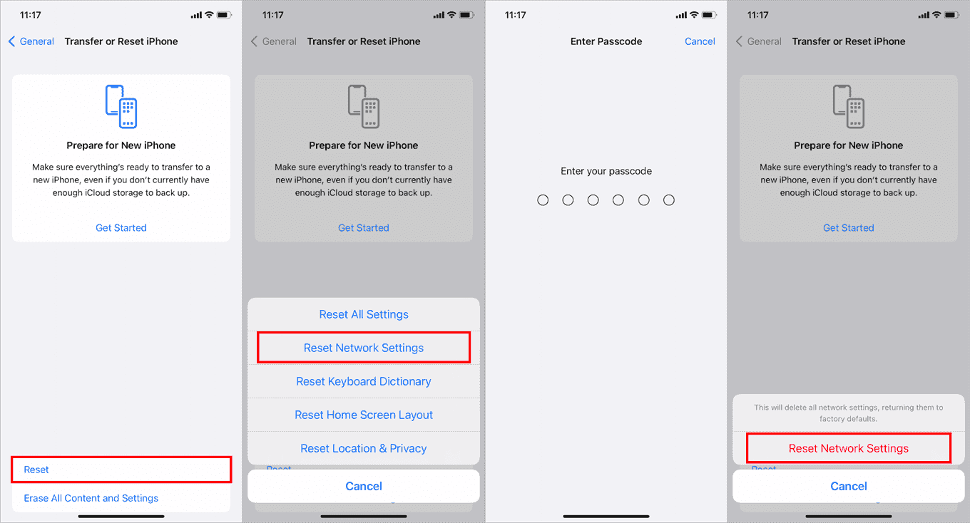 Reset iPhone Network Settings