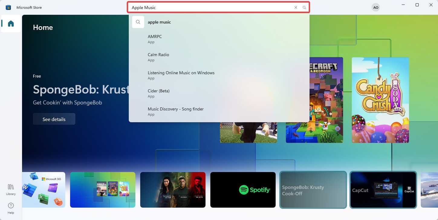 Pesquise por Apple Music para Windows