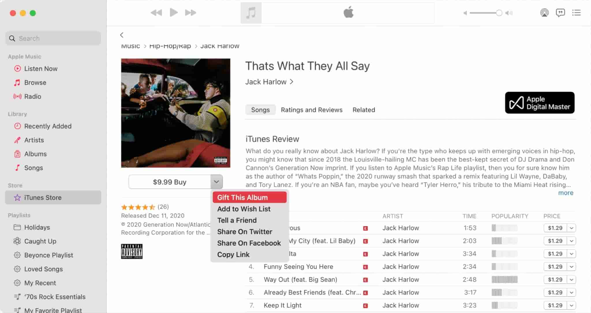 Selecteer Gift This Songs op Mac