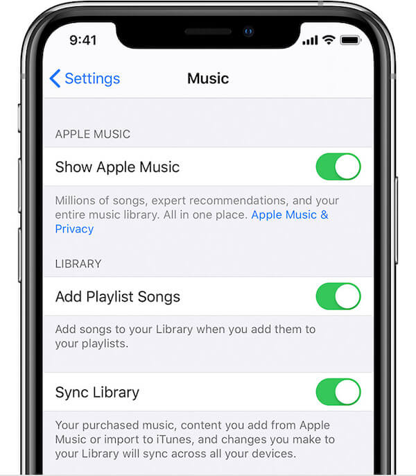 Включить функцию «Показать Apple Music»