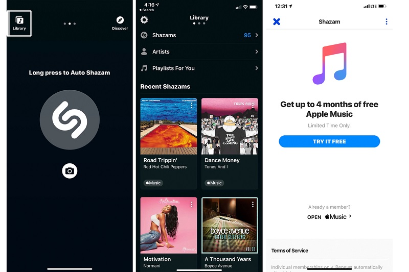 ShazamでiPhoneでAppleMusicを無料で再生