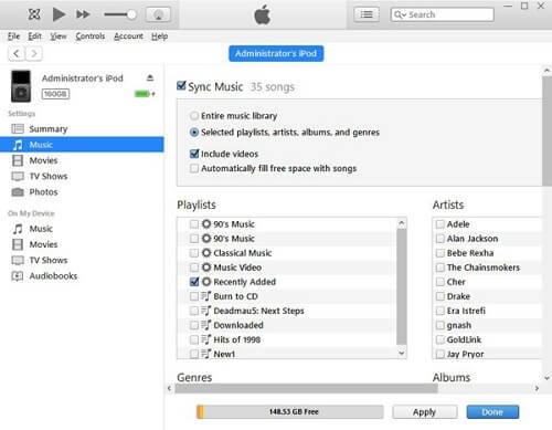 Transfira músicas da Apple para dispositivos iPod via iTunes