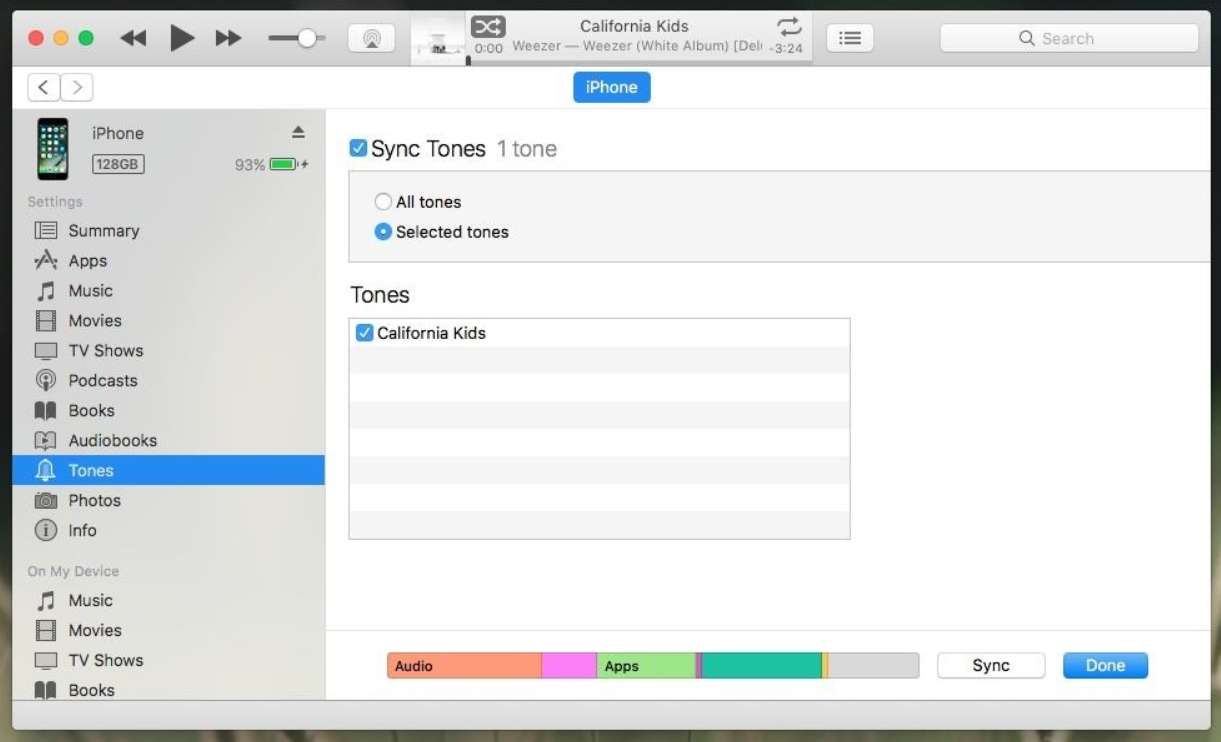 Sincronizar tonos con iTunes