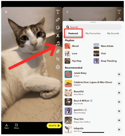 Toque el botón de sonidos en Snapchat