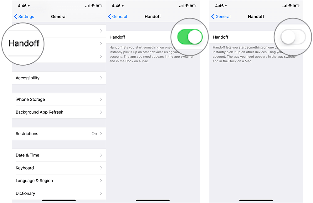 Отключить передачу обслуживания на iPhone