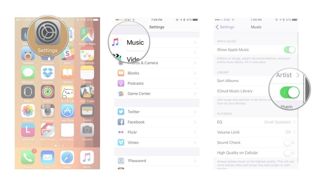 Desactivar la biblioteca de música de iCloud en el iPhone