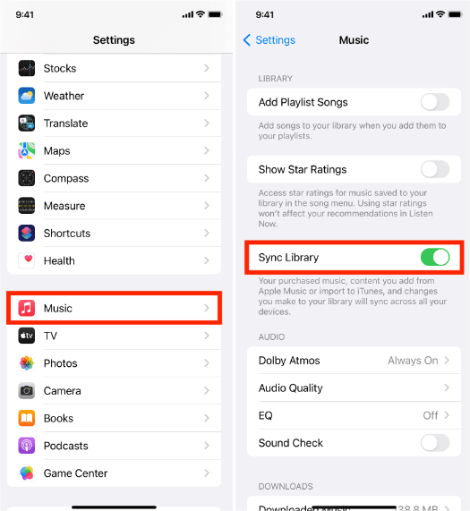 iPhone에서 라이브러리 동기화