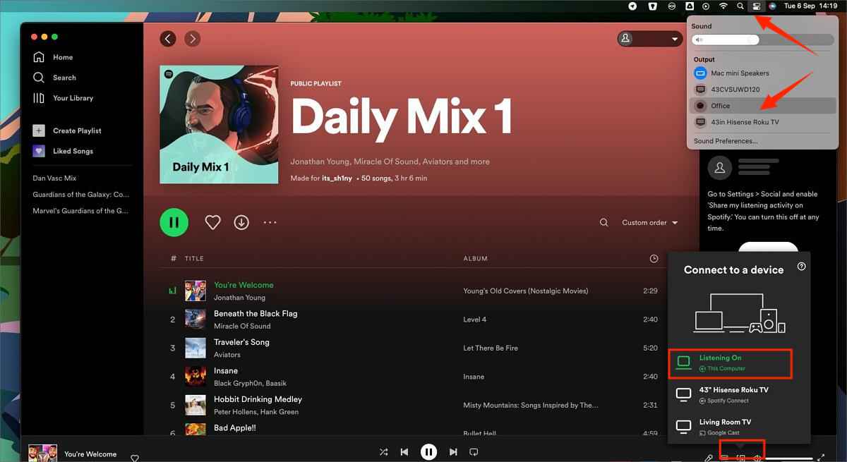 Verwenden Sie Airplay auf Ihrem Mac, um Spotify abzuspielen