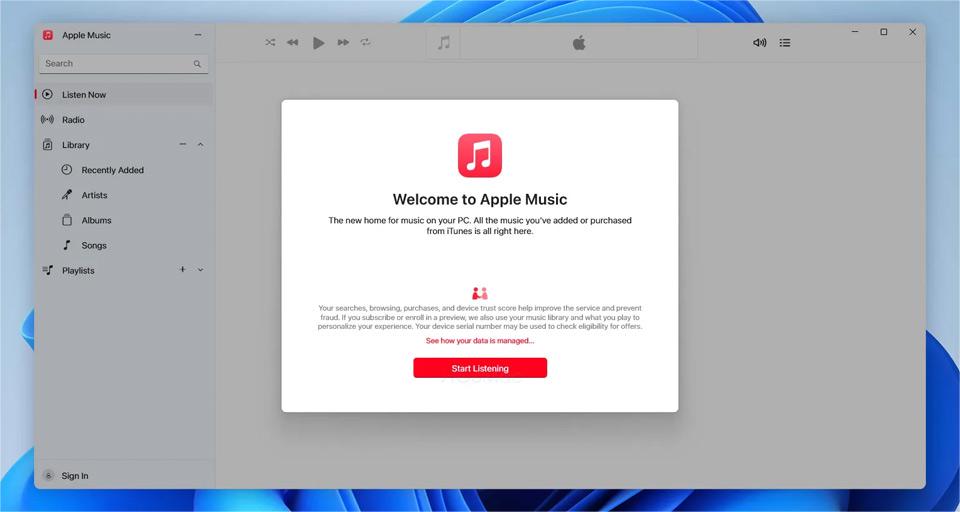 Baixe o Apple Music usando o Windows 11