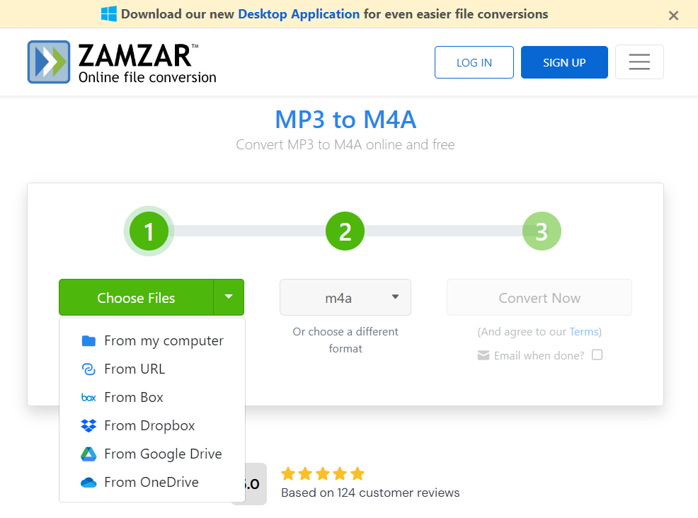 Zamzar تحويل MP3 إلى M4A