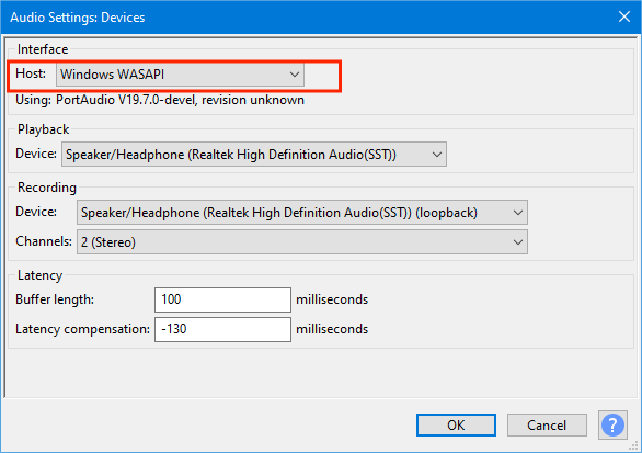 Ajustes de audio de Audacity