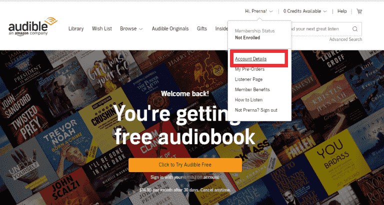 Audible Account Details