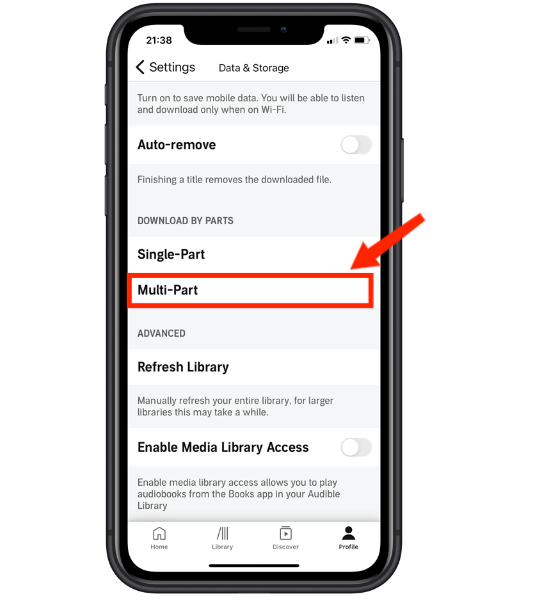 Descargar por partes en la aplicación Audible Iphone