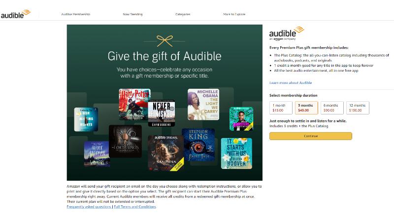 Presenteie alguém com assinatura Audible