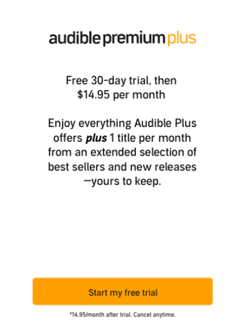 Bezpłatna wersja próbna Audible Premium Plus