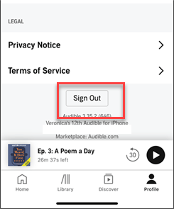 Esci dall'account Audible su iOS