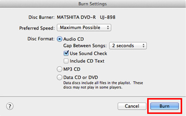 iTunes Burn Settings