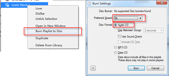 Insert A Blank Cd and Burn Playlist to CD and Customize the Burning Settings