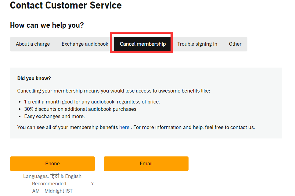 Canaceling Your Audible Membership via Customer Service