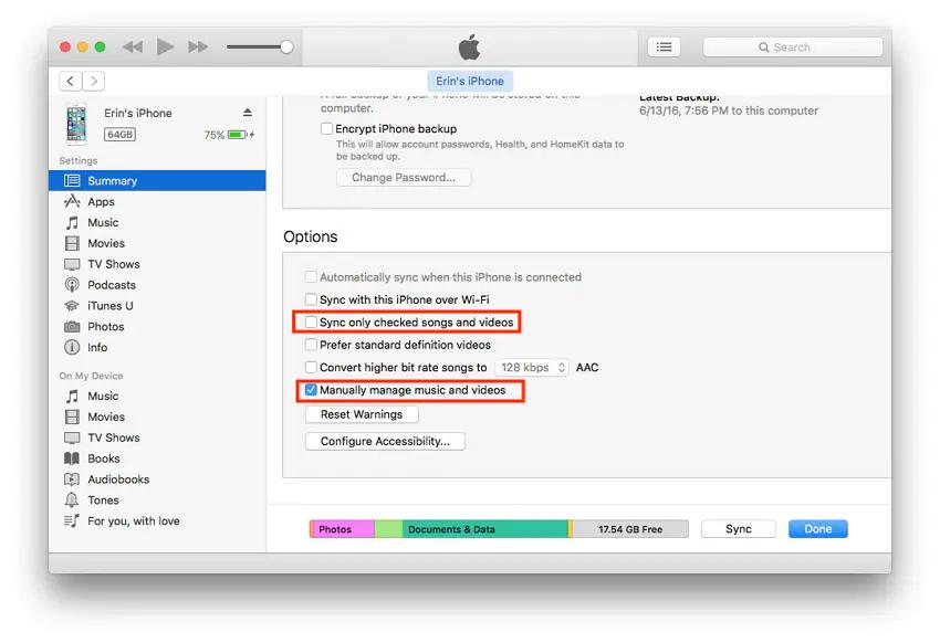 iTunes administra manualmente música y videos