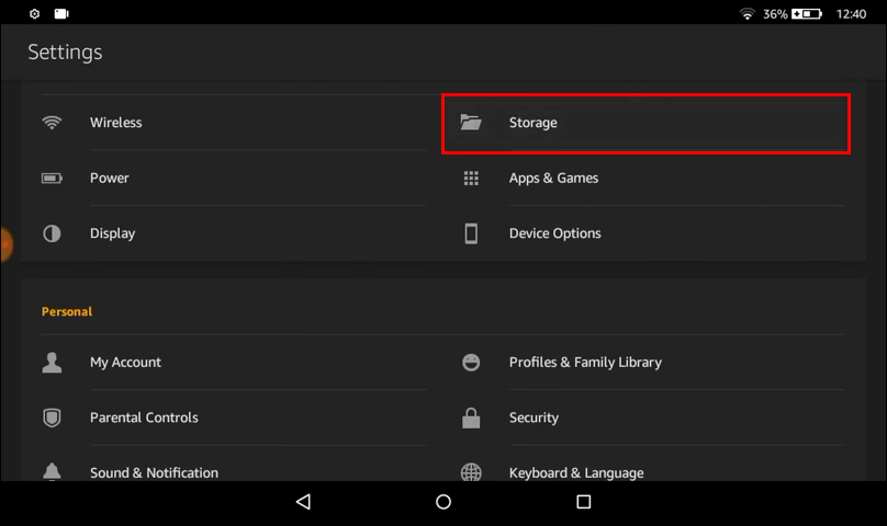 Open Kindle Fire Tablet Setting
