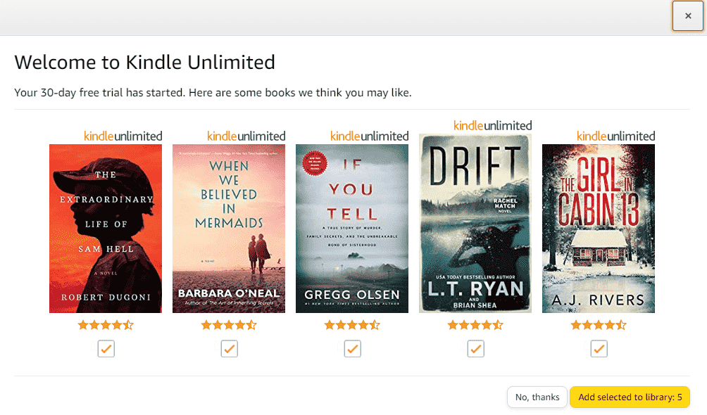 Completa l'iscrizione a Kindle Unlimited