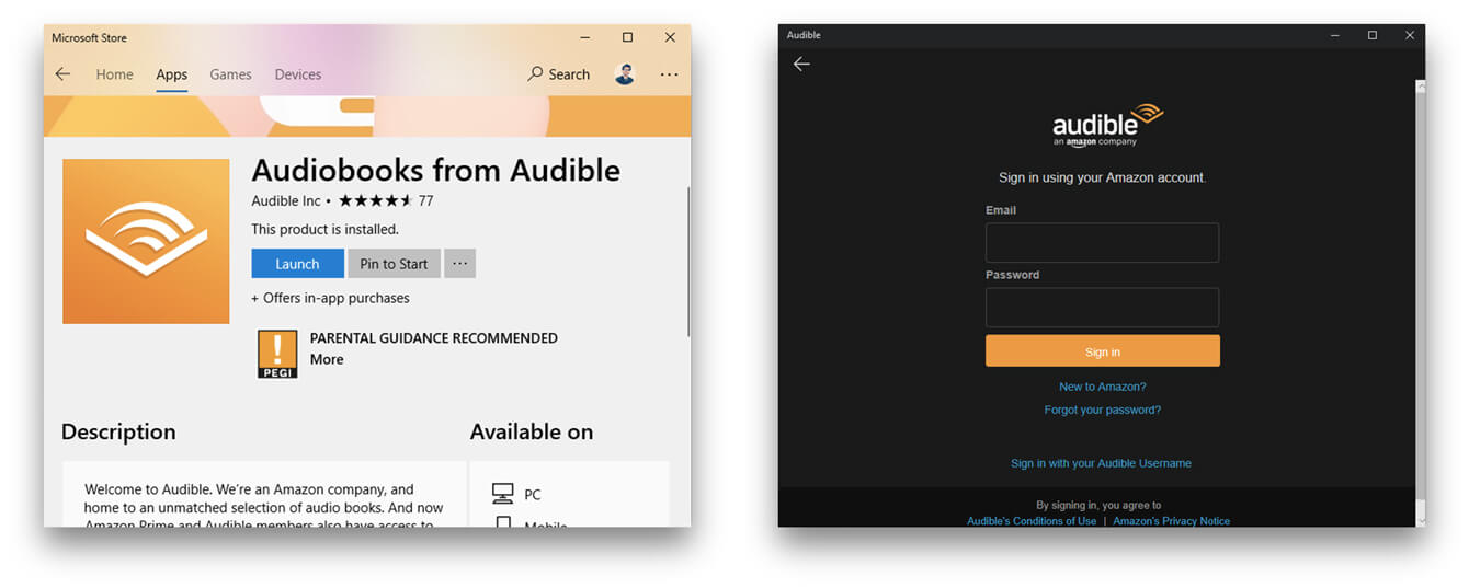 استمع إلى Audible على نظام التشغيل Windows 10