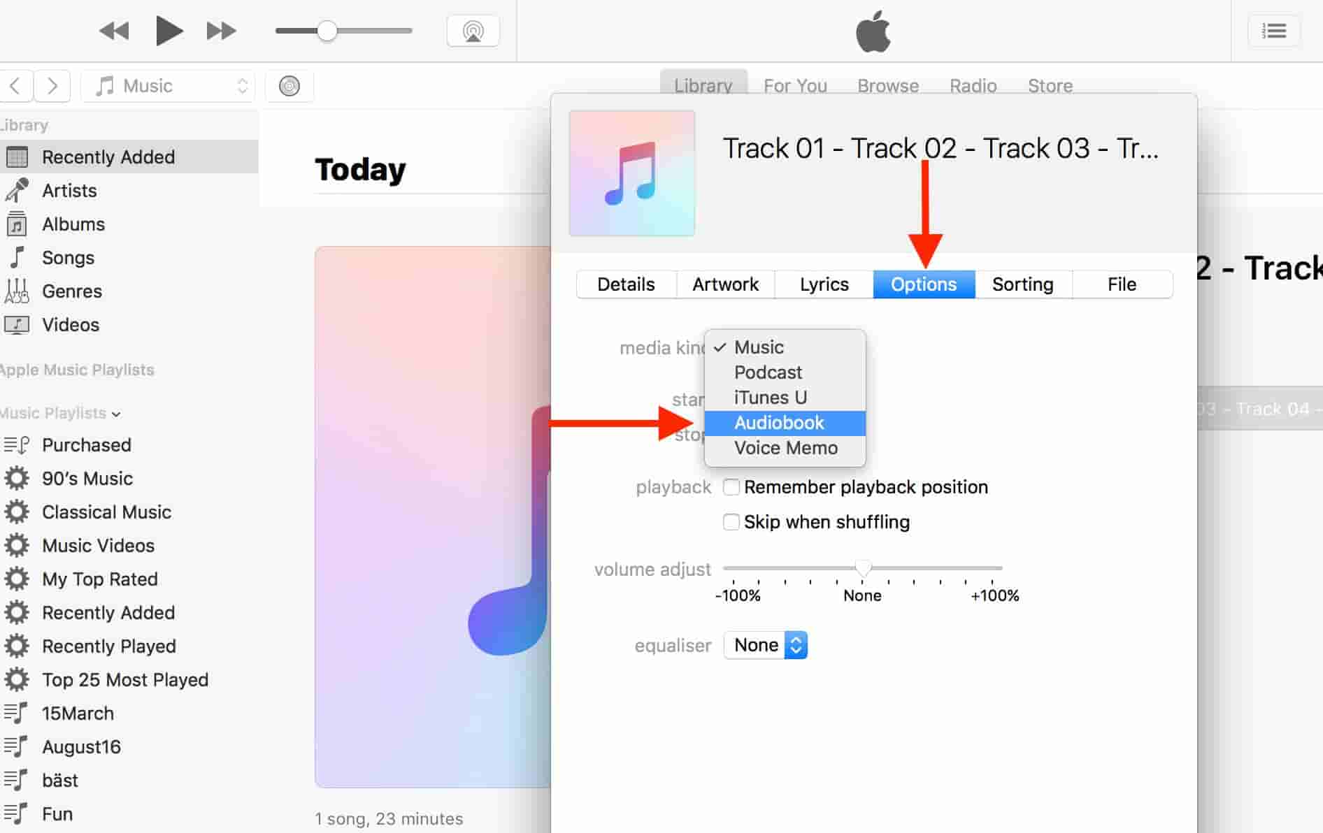Изменить категорию аудиокниги в iTunes