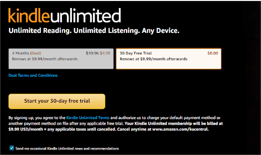 开始免费试用 Kindle Unlimited