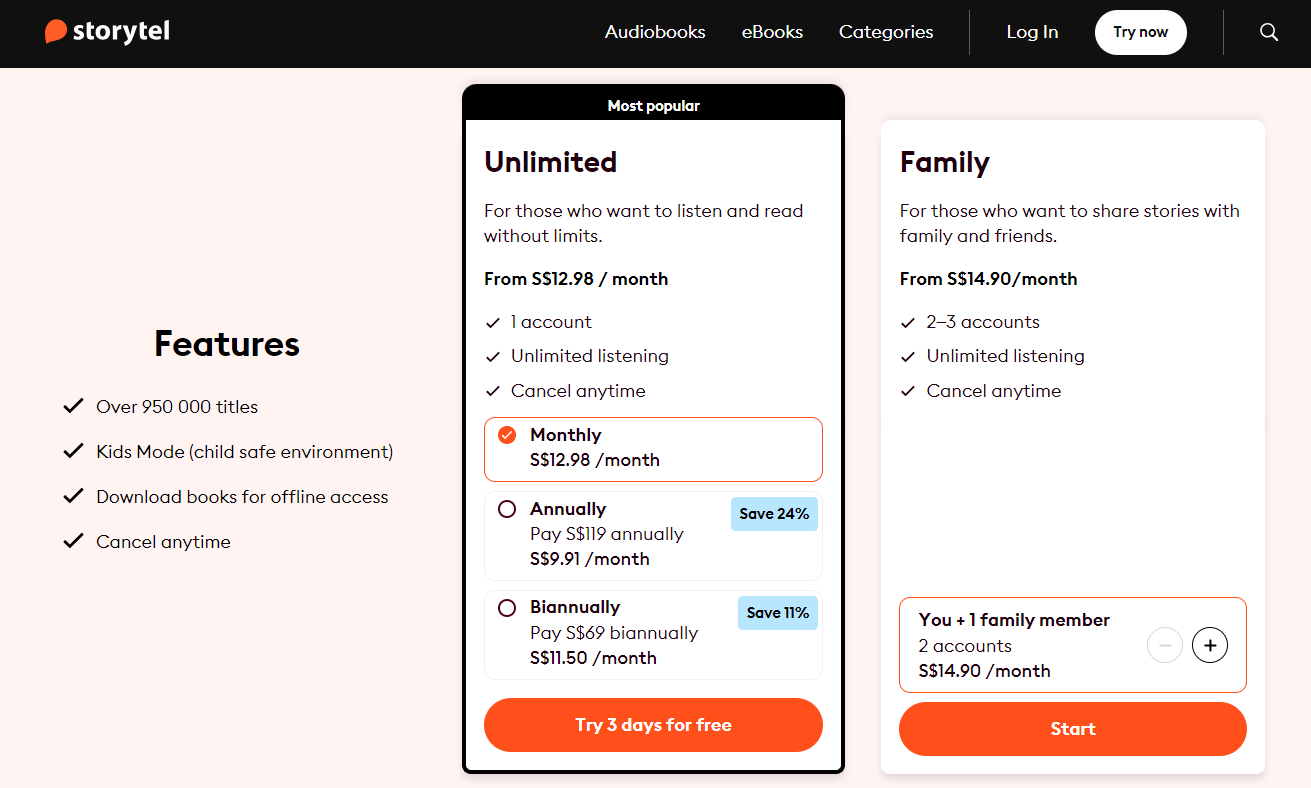 Storytel Pricing