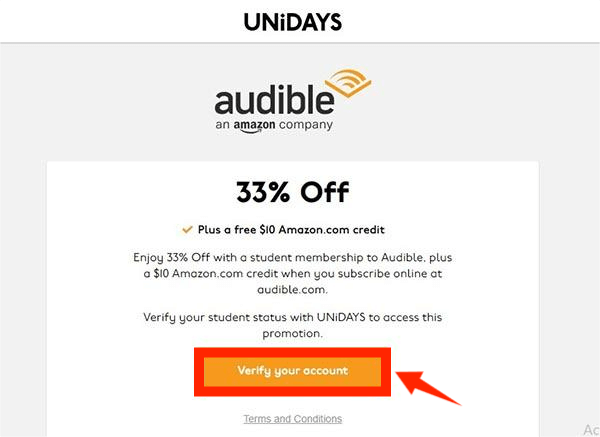 Audible تحقق من حساب UNiDAYS