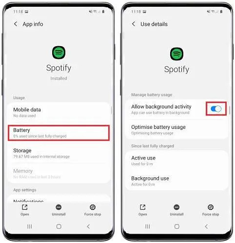 Autoriser l'activité en arrière-plan Android