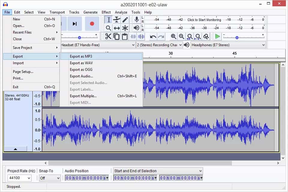 Exporter l'enregistrement Spotify dans Audacity