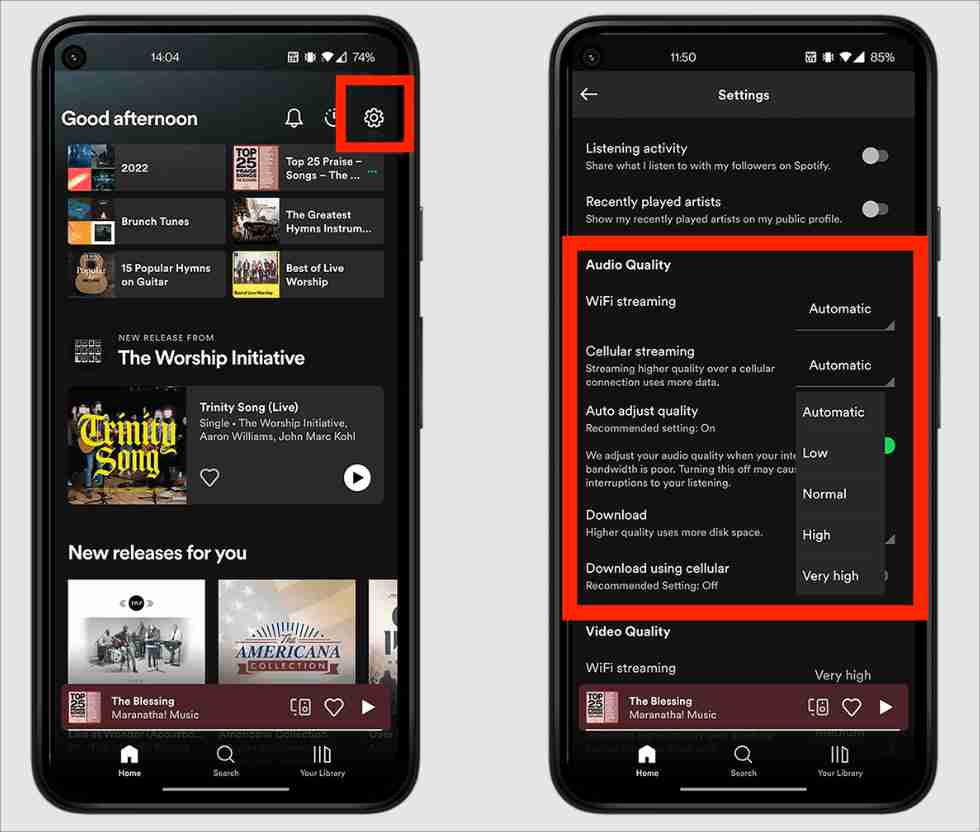 Изменить качество звука Spotify