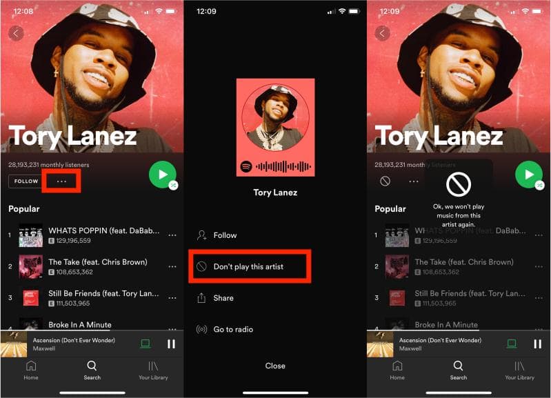 Blockieren Sie Spotify-Künstler auf Mobilgeräten