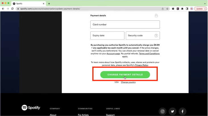 Change Spotify Payment Details