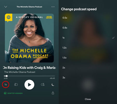 Изменить скорость воспроизведения Spotify на телефоне