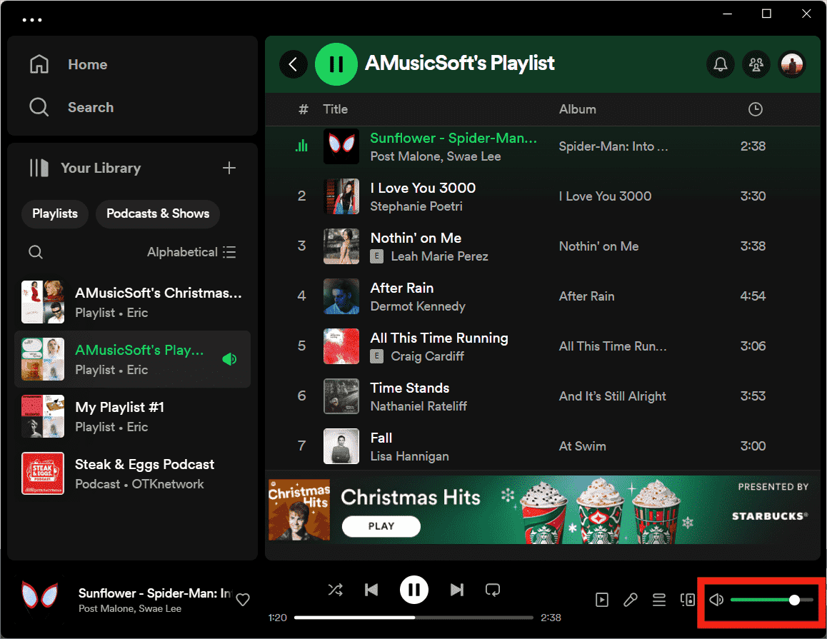 Alterar a reprodução de volume do Spotify