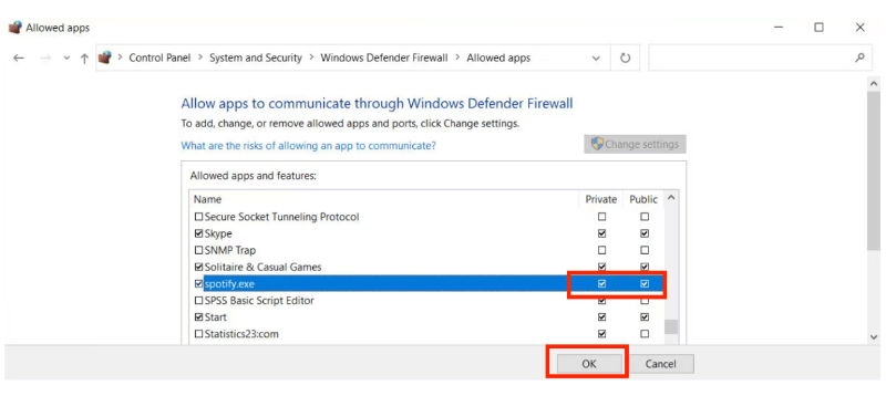 Configuración del firewall para permitir Spotify