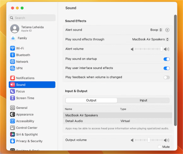 Verifique las preferencias de sonido de su Mac