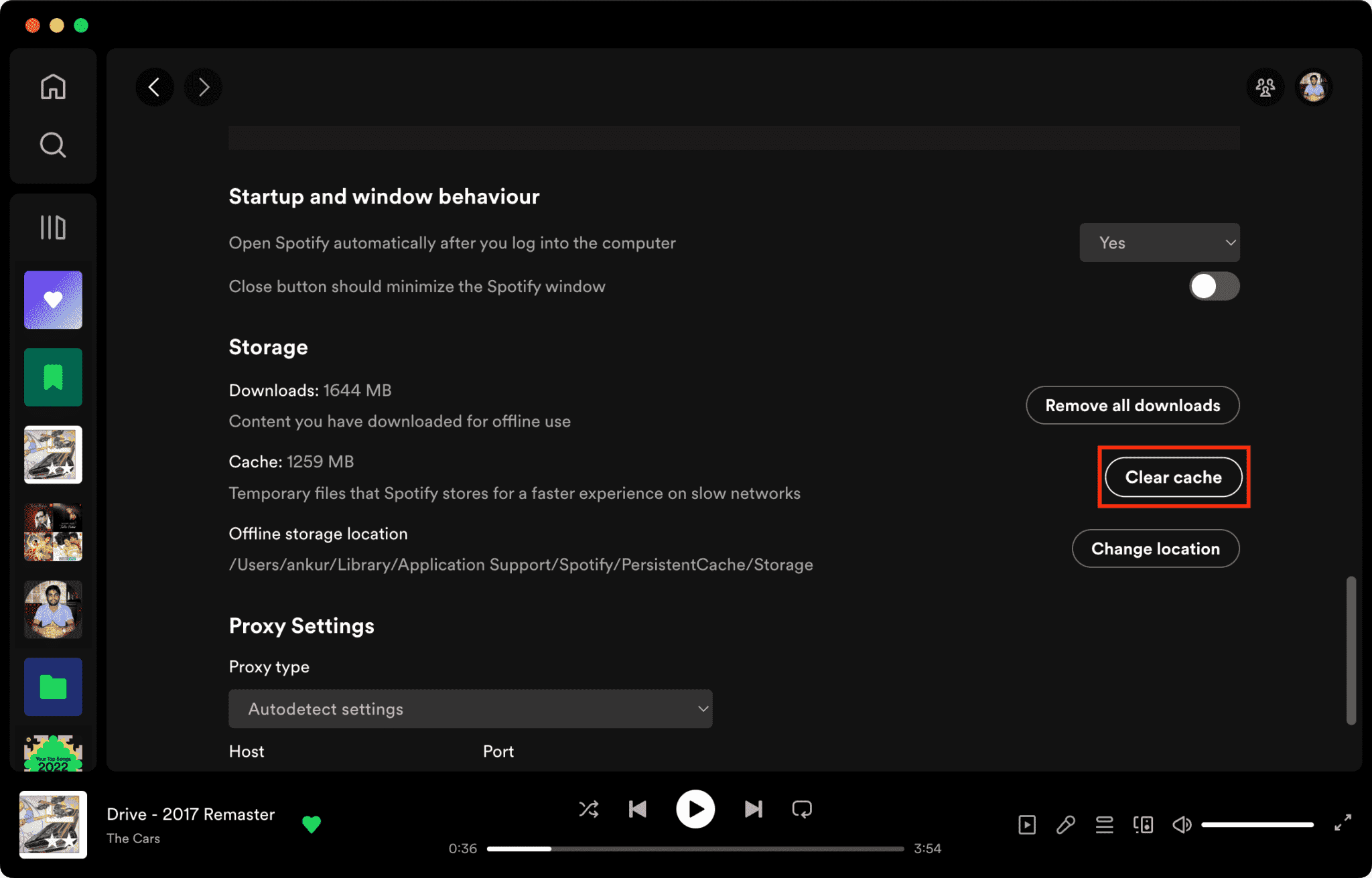 Spotifyキャッシュをクリアする