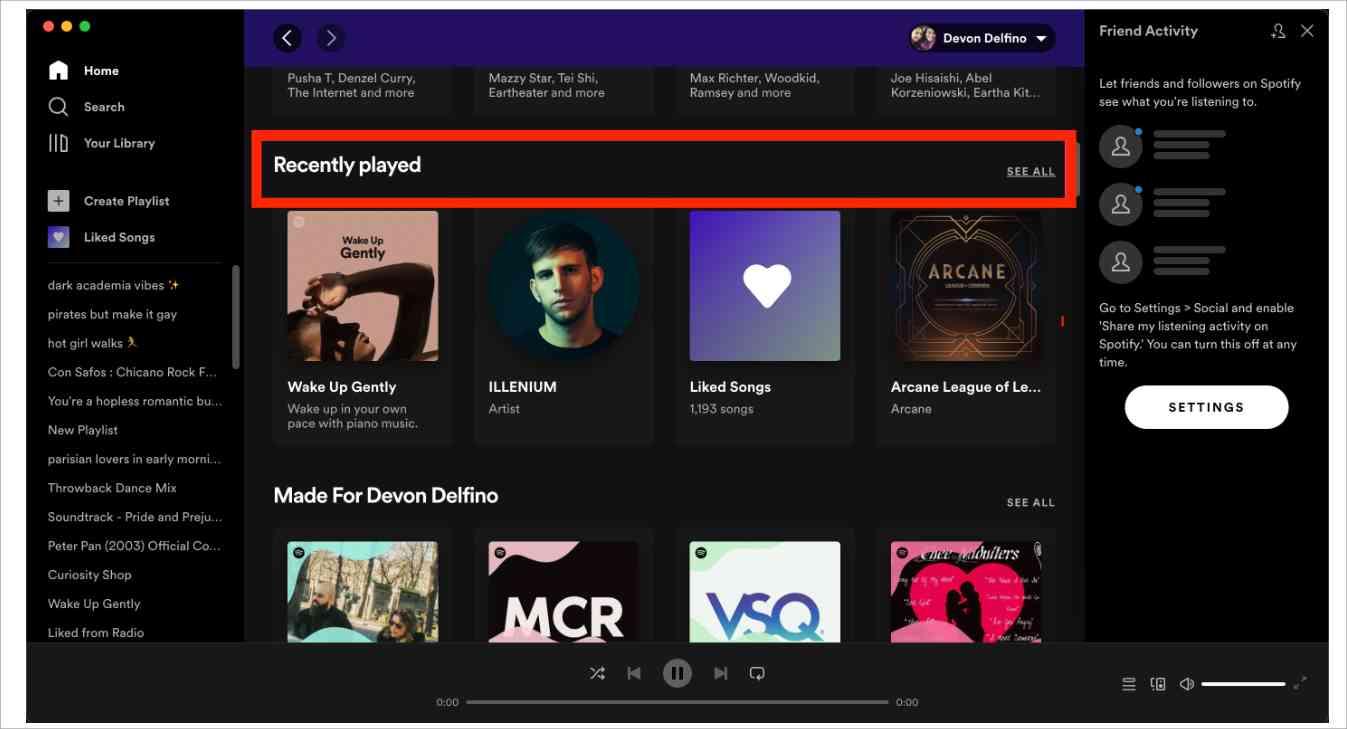 Spotify reproduzido recentemente