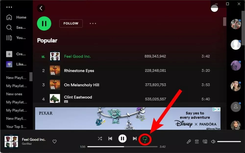 Повторить на рабочем столе Spotify