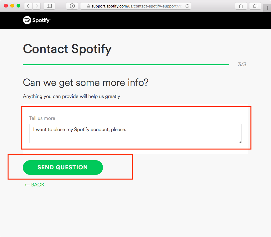 Связаться со Spotify Отправить вопрос