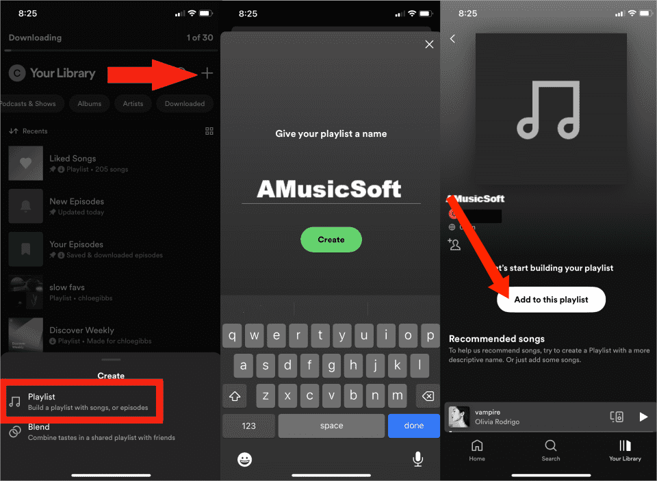 Créer une nouvelle liste de lecture Spotify Mobile