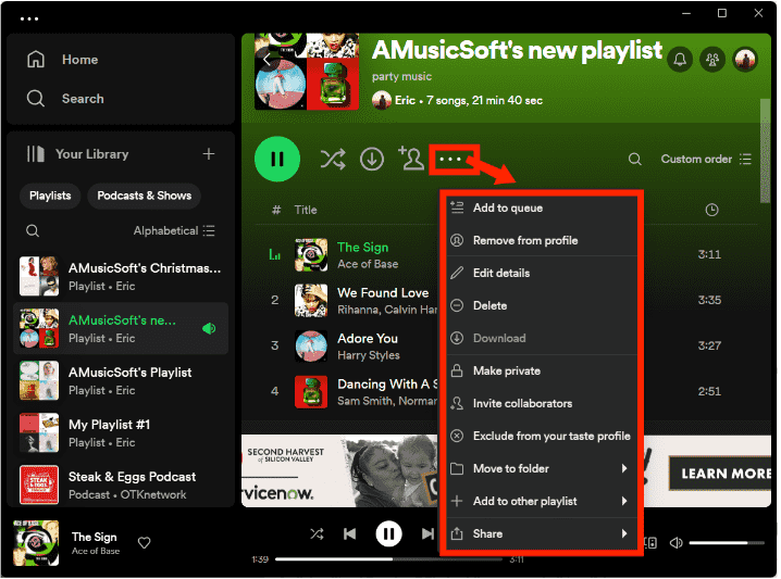 Modifica il desktop della playlist Spotify