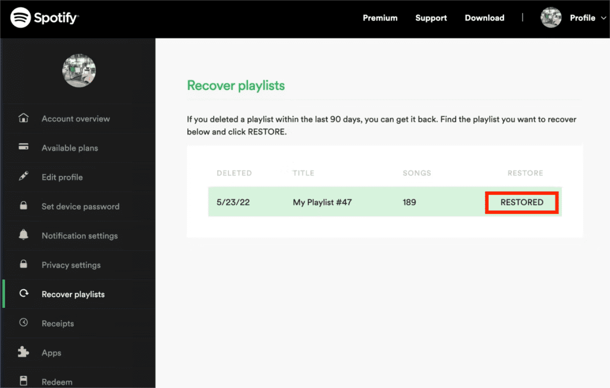 已删除的 Spotify 播放列表已恢复