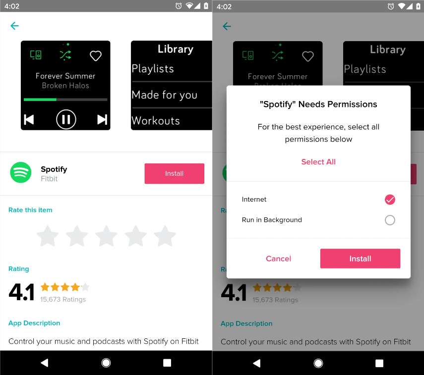 Télécharger l'application Spotify sur Fitbit