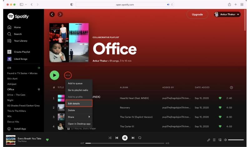 Ajouter des détails sur Spotify Playlist Web